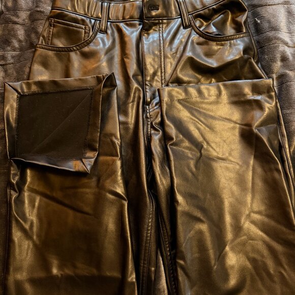 Abercrombie & Fitch Curve Love - Ultra High Waist Vegan Leather Split Hem Pants - Picture 4 of 5